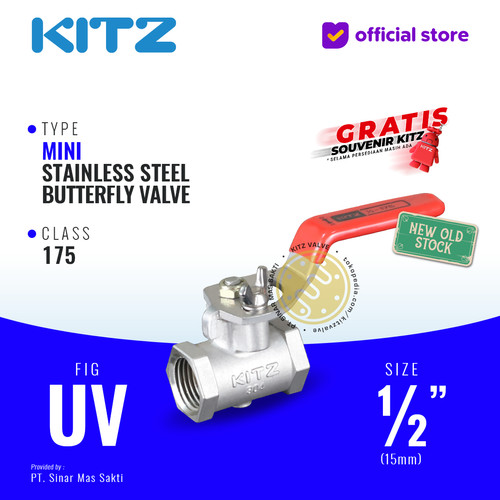 Mini Butterfly Valve SUS304 KITZ Fig. UV , 1/2" - 15A - 15mm , Drat / Screw