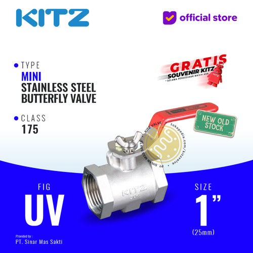 Mini Butterfly Valve SUS304 KITZ Fig. UV , 1" - 25A - 25mm , Drat / Screw