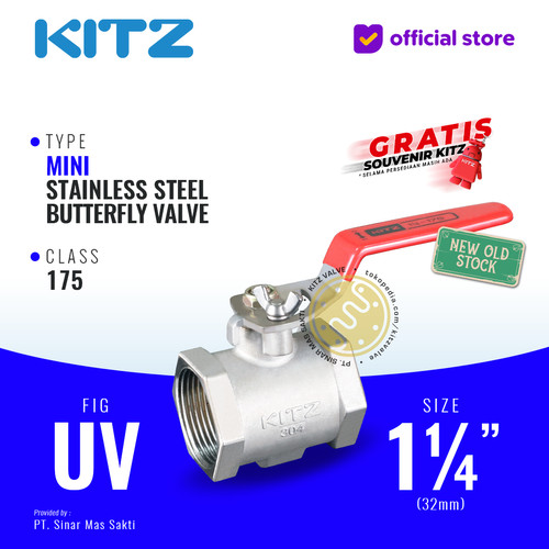 Mini Butterfly Valve SUS304 KITZ Fig. UV , 1 1/4" - 32A - 32mm , Drat / Screw