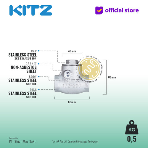 Klep Tabok / Check Valve Stainless SUS304 KITZ Fig. UO , Drat / Screw