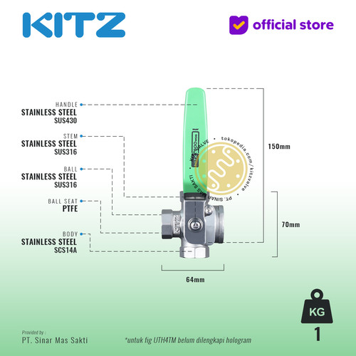 3-Way Ball Valve SUS316 KITZ Fig. UTH4T/LM , Drat / Screw