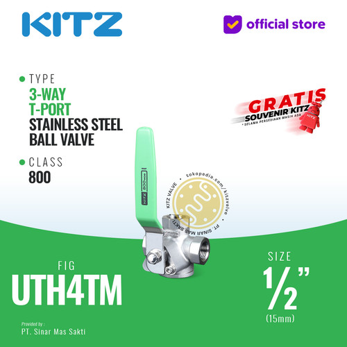 3-Way Ball Valve SUS KITZ Fig. UTH4TM , 1/2" - 15mm, Drat / Screw