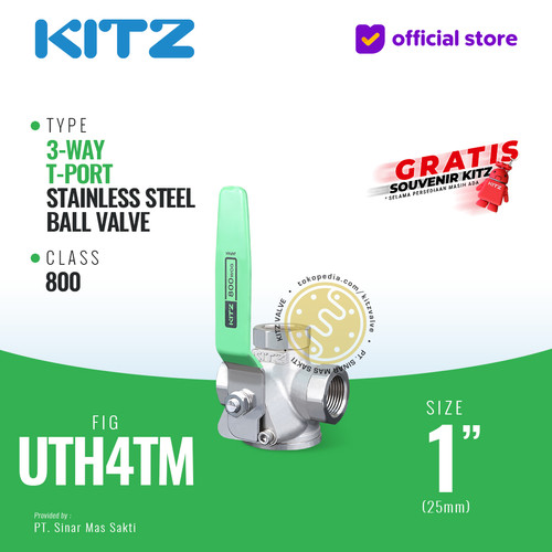 3-Way Ball Valve SUS KITZ Fig. UTH4TM , 1" - 25mm, Drat / Screw