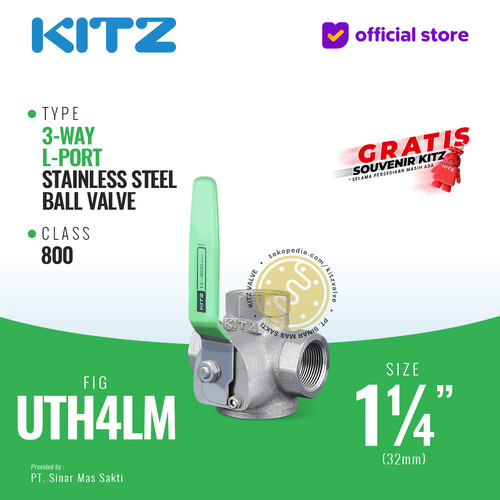 3-Way Ball Valve SUS KITZ Fig. UTH4LM , 1 1/4" - 40mm, Drat / Screw