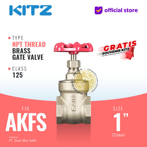 NPT Gate Valve Brass KITZ Fig. 125 AKFS , 1" - 25A - 25mm , Screw