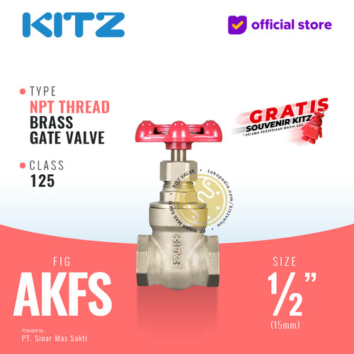 NPT Gate Valve Brass KITZ Fig. 125 AKFS , 1/2" - 15A - 15mm , Screw