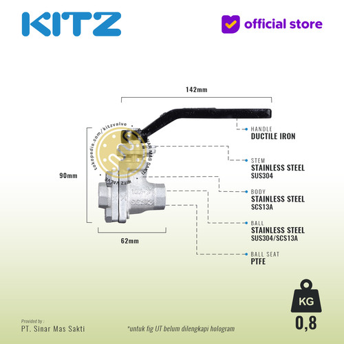 Ball Valve Full Bore SUS304 KITZ Fig. 10 UT , Drat / Screw