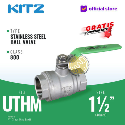 Ball Valve SUS KITZ Fig. 800 UTHM , 1 1/2" - 40A - 40mm , Drat / Screw