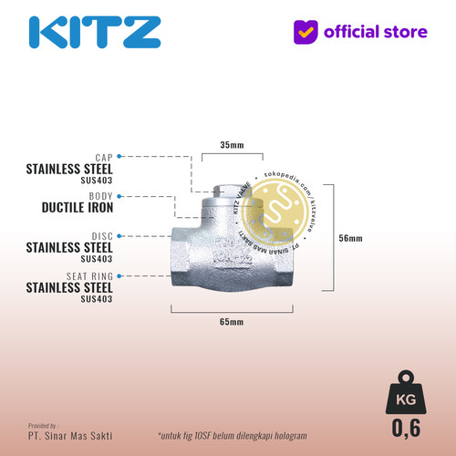 Lift Check Valve Ductile KITZ Fig. 10 SF , Drat / Screw