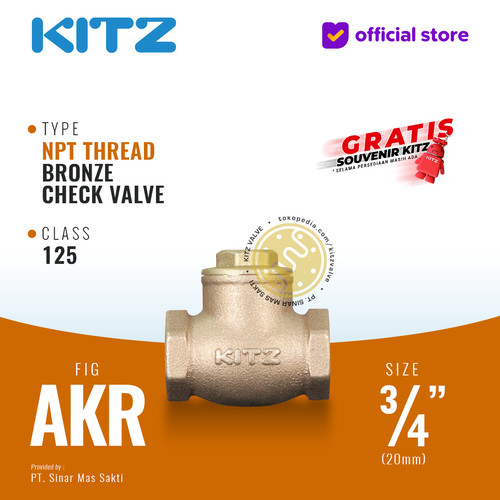 NPT Klep Tabok / Check Valve KITZ Fig. 125 AKR , 3/4" - 20mm , Drat