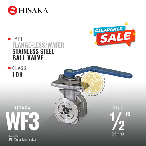 Ball Valve Flange-Less / Wafer , HISAKA Fig. WF3 , 1/2" - 15A - 15mm