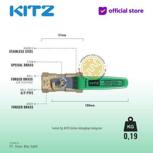 Ball Valve NPT KITZ Fig. 600 AKTK , Drat Kasar NPT