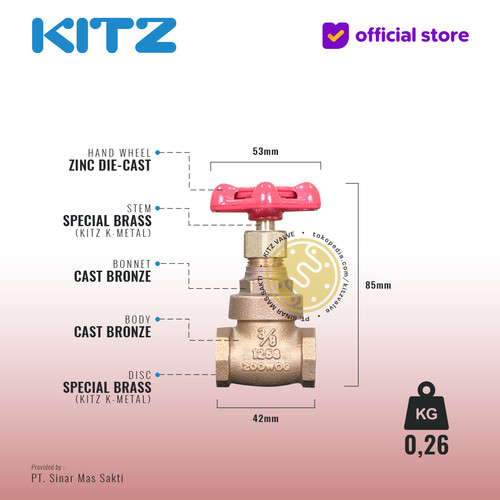 Gate Valve Bronze KITZ Fig. 125 H , Drat / Screw