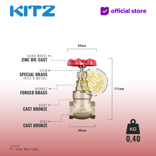 Gate Valve Bronze KITZ Fig. 150 E , Drat / Screw