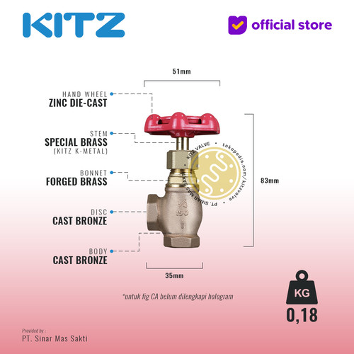 Angle Globe Valve Bronze KITZ Fig. 150 CA , Drat / Screw