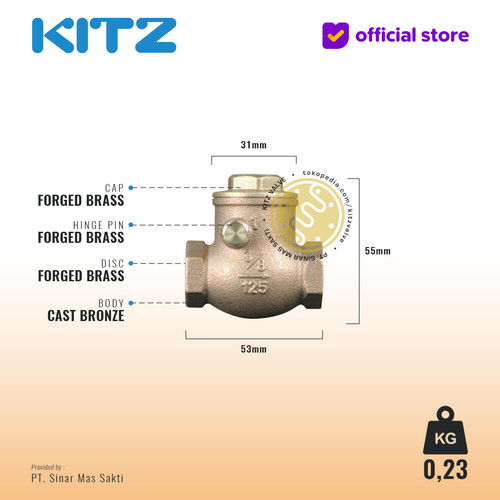 Swing Check Valve Bronze KITZ Fig. 125 R , Drat / Screw