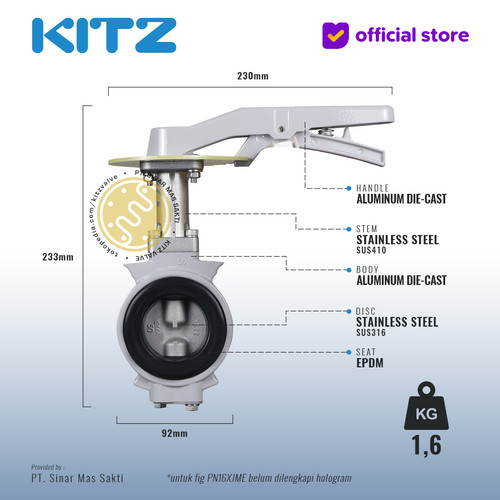 Butterfly Valve Aluminum KITZ Fig. PN16XJME - LEVER / GEAR - Flange