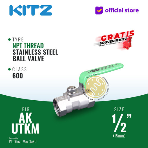 Ball Valve NPT SUS KITZ Fig. 600 AKUTKM , 1/2" - 15mm , Drat Kasar