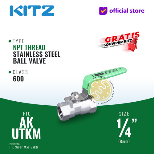 Ball Valve NPT SUS KITZ Fig. 600 AKUTKM , 1/4" - 8A - 8mm , Drat Kasar