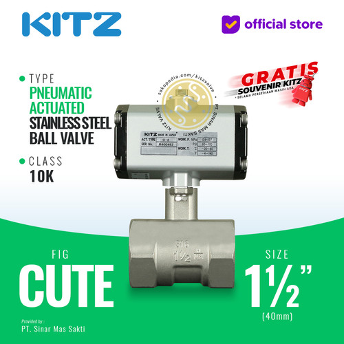 Ball Valve Pneumatic SUS316 KITZ Fig. C-UTE 1 1/2" - 40mm Drat / Screw