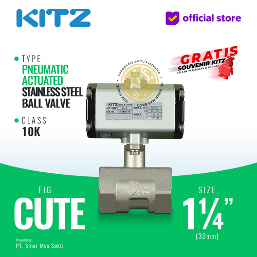 Ball Valve Pneumatic SUS316 KITZ Fig. C-UTE 1 1/4" - 32mm Drat / Screw