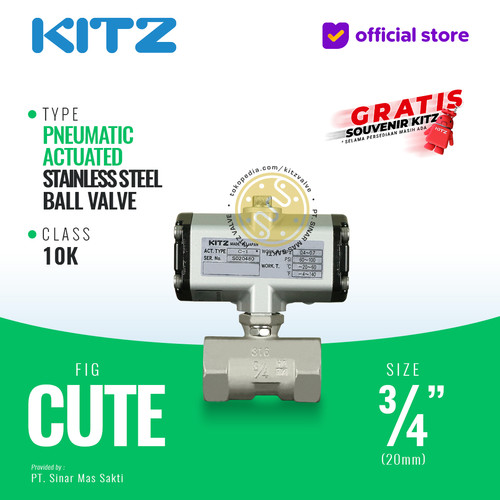 Ball Valve Pneumatic SUS316 KITZ Fig. C-UTE , 3/4" - 20mm Drat / Screw