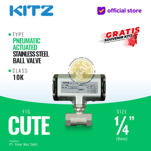 Ball Valve Pneumatic SUS316 KITZ Fig. C-UTE , 1/4" - 8mm, Drat / Screw