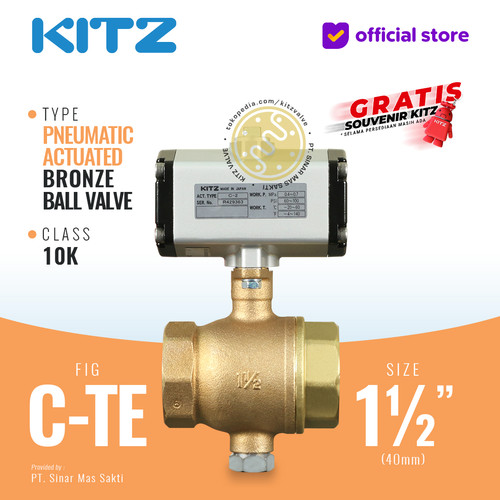 Ball Valve Pneumatic Bronze KITZ Fig. C-TE, 1 1/2" - 40mm Drat / Screw