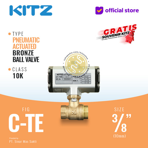 Ball Valve Pneumatic Bronze KITZ Fig. C-TE , 3/8" - 10mm, Drat / Screw