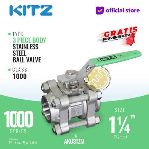 KITZ 3-Piece SUS Ball Valve Fig. 1000 AKU3TZM , 1 1/4" - 32mm Drat NPT