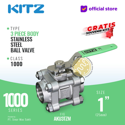 KITZ 3-Piece SUS Ball Valve Fig. 1000 AKU3TZM , 1" - 25mm , Drat NPT