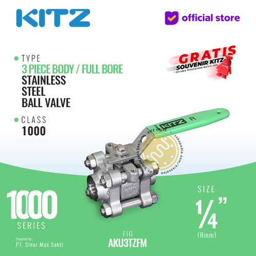 KITZ 3-Piece SUS Ball Valve Fig. 1000 AKU3TZFM , 1/4" - 8mm , Drat NPT