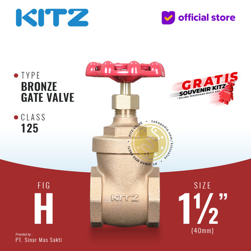 KITZ Bronze Gate Valve Fig. 125 H , 1 1/2" - 40A - 40mm , Drat / Screw