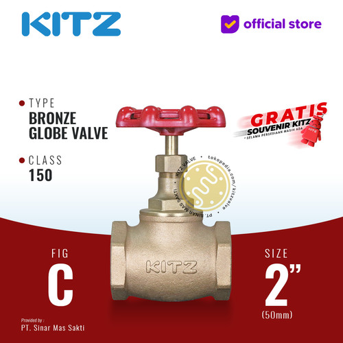 KITZ Bronze Globe Valve Fig. 150 C , 2" - 50A - 50mm , Drat / Screw