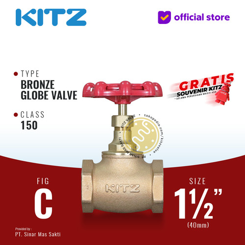 KITZ Bronze Globe Valve Fig. 150 C , 1 1/2" - 40mm , Drat / Screw