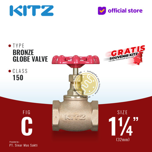 KITZ Bronze Globe Valve Fig. 150 C , 1 1/4" - 32mm , Drat / Screw