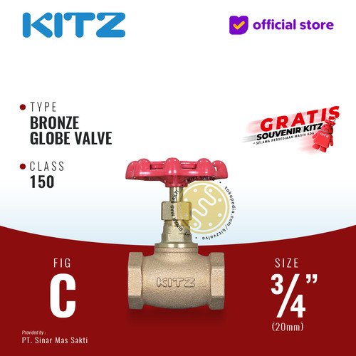 KITZ Bronze Globe Valve Fig. 150 C , 3/4" - 20A - 20mm , Drat / Screw