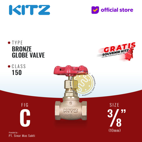 KITZ Bronze Globe Valve Fig. 150 C , 3/8" - 10A - 10mm , Drat / Screw