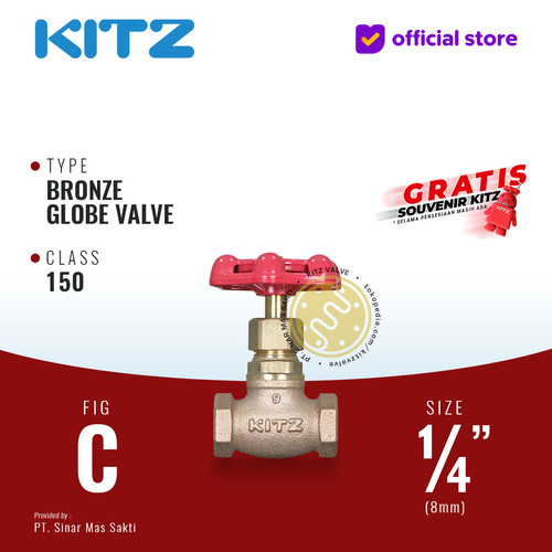 KITZ Bronze Globe Valve Fig. 150 C , 1/4" - 8A - 8mm , Drat / Screw