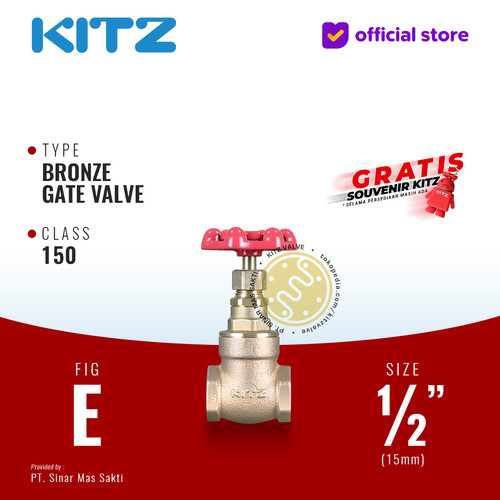 KITZ Bronze Gate Valve Fig. 150 E , 1/2" - 15A - 15mm , Drat / Screw