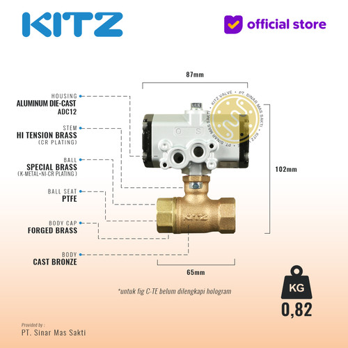 Ball Valve Pneumatic Bronze KITZ Fig. C-TE , Drat / Screw