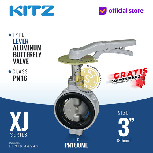 Butterfly Valve Aluminum KITZ Fig. PN16XJME , 3" - 80A - 80mm , LEVER