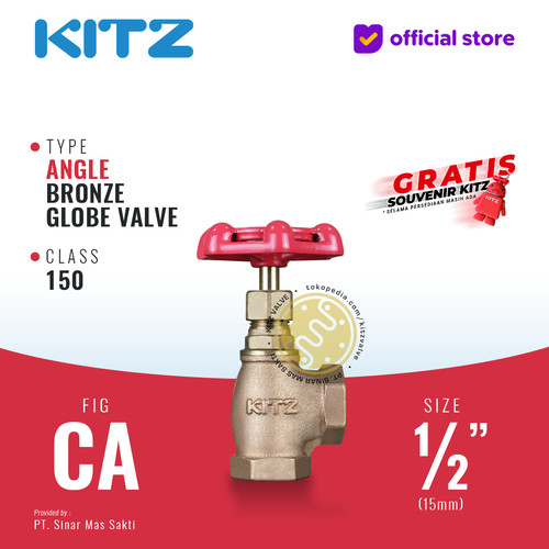 KITZ Angle Globe Valve Fig. 150 CA , 1/2" - 15A - 15mm , Drat / Screw