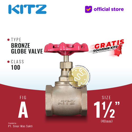 KITZ Bronze Globe Valve Fig. 100 A , 1 1/2" - 40mm , Drat / Screw