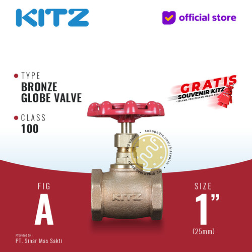 KITZ Bronze Globe Valve Fig. 100 A , 1" - 25A - 25mm , Drat / Screw