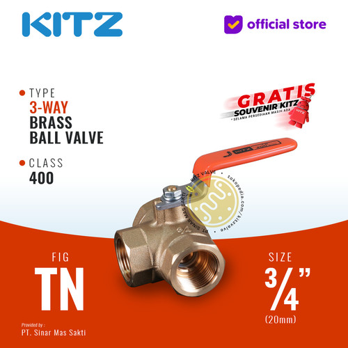 3-Way Ball Valve KITZ Fig. 400 TN , 3/4" - 20A - 20mm , Drat / Screw