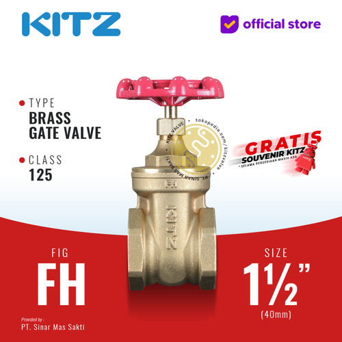 KITZ Brass Gate Valve Fig. 125 FH 1 1/2" - 40A - 40mm , Drat / Screw