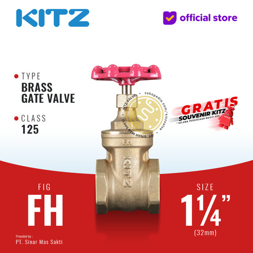 KITZ Brass Gate Valve Fig. 125 FH , 1 1/4" - 32A - 32mm , Drat / Screw