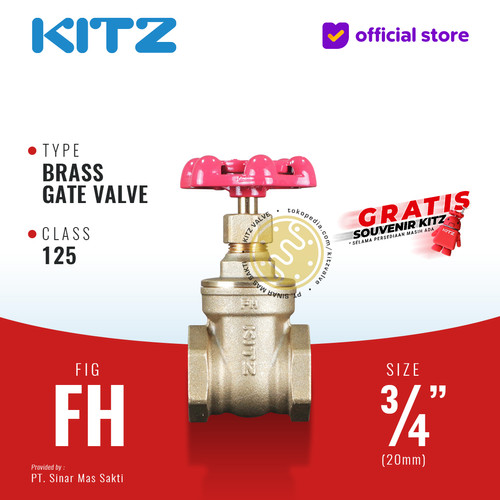 KITZ Brass Gate Valve Fig. 125FH 3/4" - 20A - 20mm , Drat / Screw