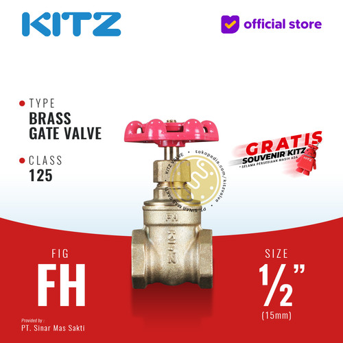 KITZ Brass Gate Valve Fig. 125FH 1/2" - 15A - 15mm , Drat / Screw